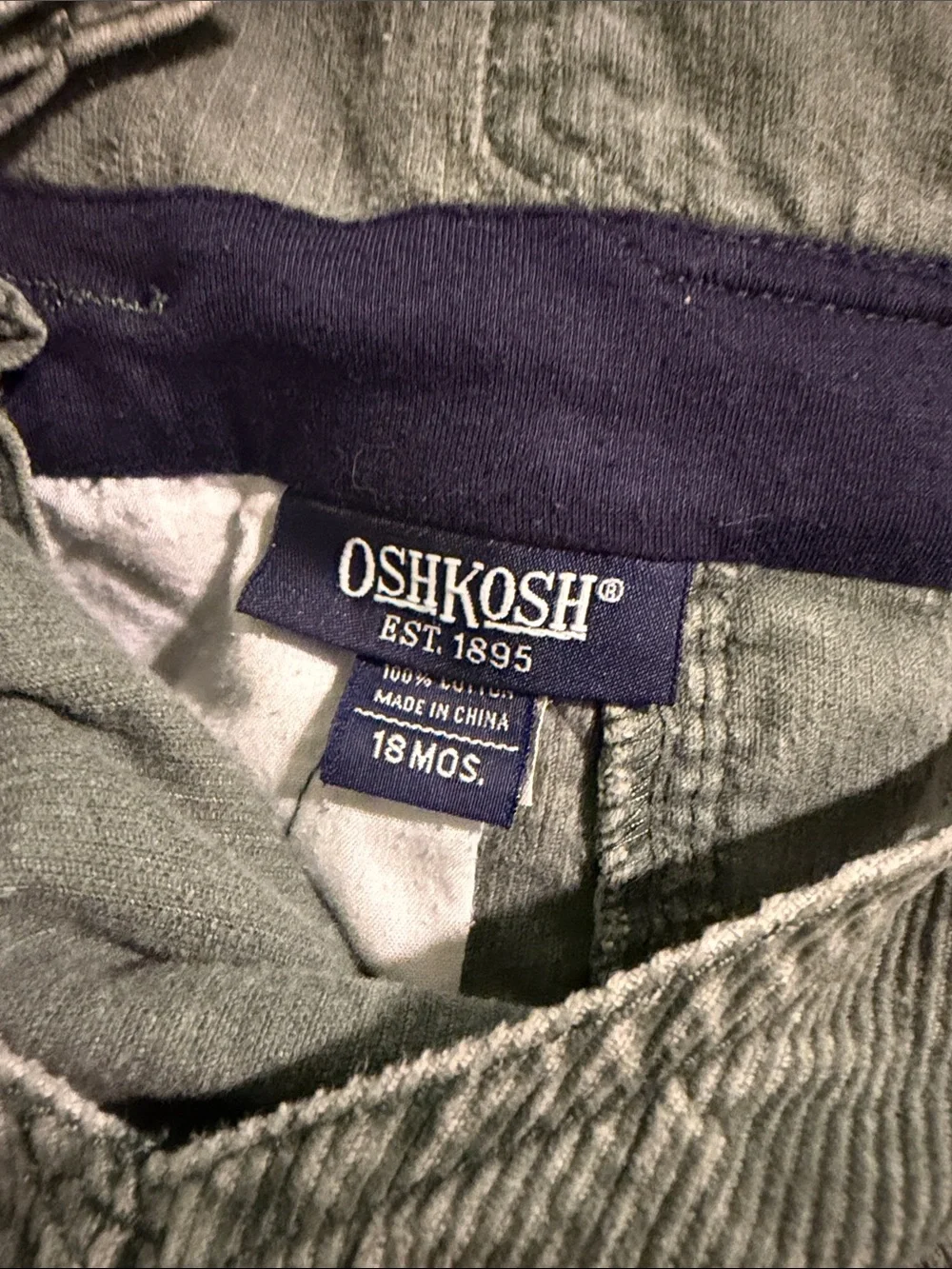 OshKosh B'gosh Baby Boys Corduroy Overalls Olive Green Size 18 Months